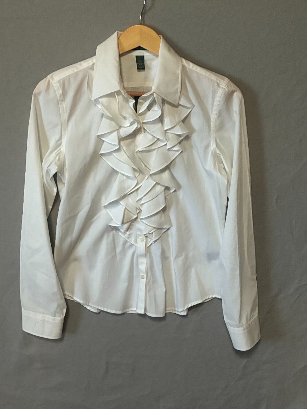 Lauren Ralph Lauren White Cotton Ruffle Front Formal Blouse Size S Coquette NWT